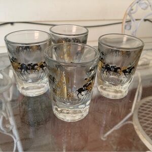 Set of 4 Kentucky Derby Shot Glass Jigger 1995 Thunder Gulch Black Gold 2 oz